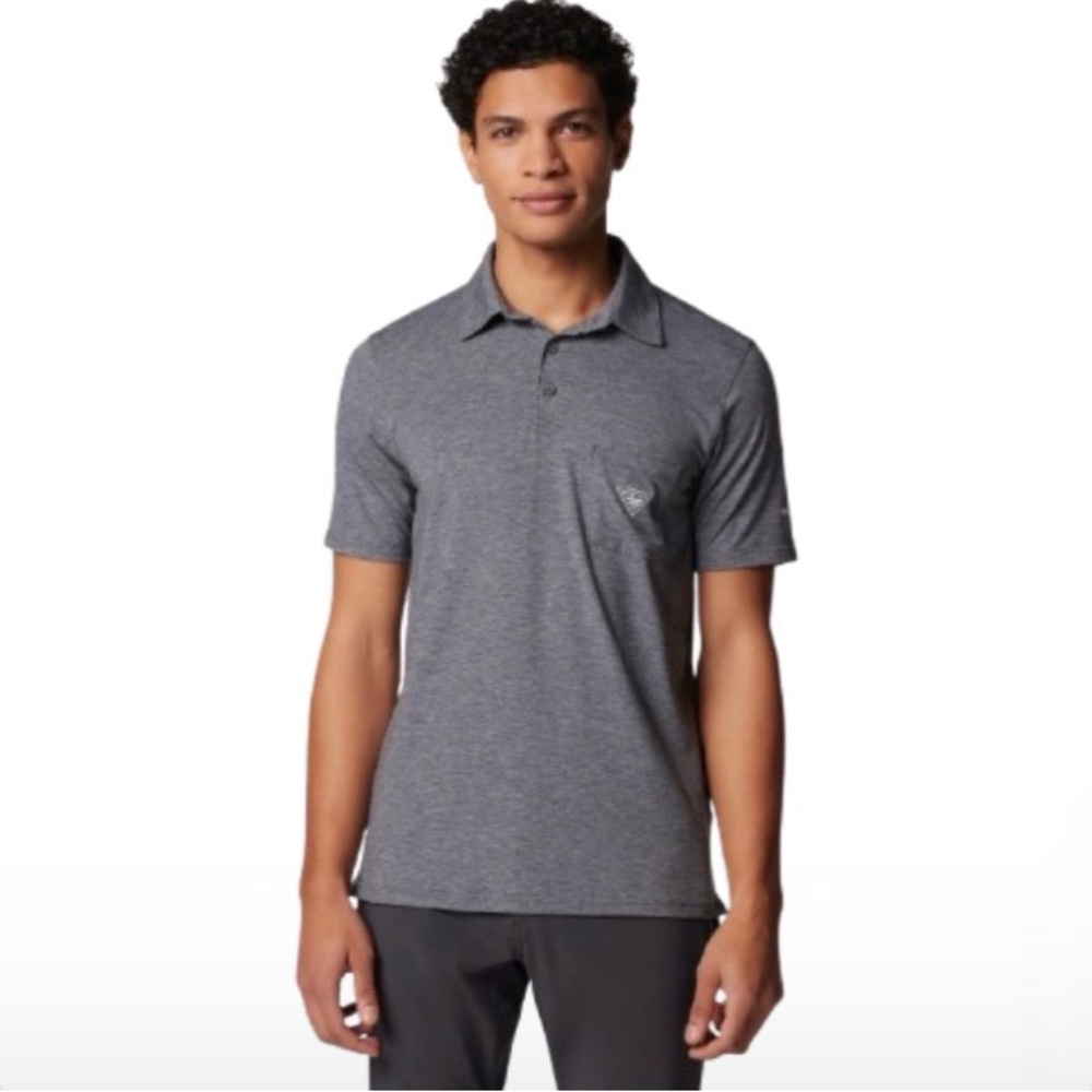 NWT Columbia Omni Shade Men's Gray Heather Polo with Chest Pocket PFG UPF 40
